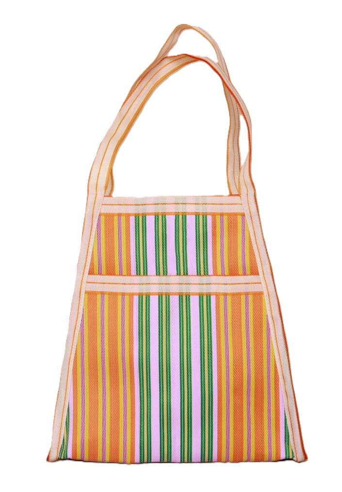 Orange green trapezium shape nylon bag