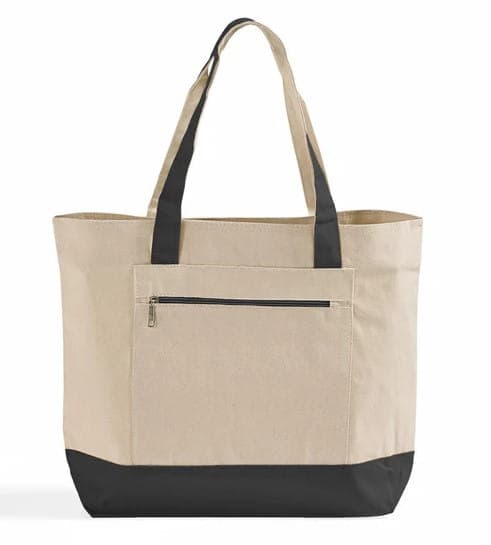 Front zipper canvas shopping bag 