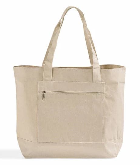 Front zipper canvas shopping bag 