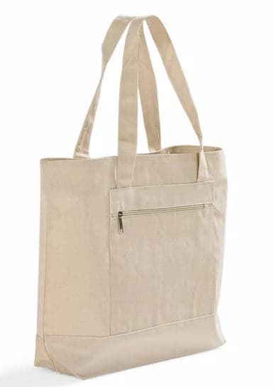 Front zipper canvas shopping bag 