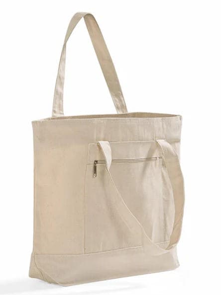 Front zipper canvas shopping bag 