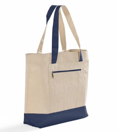 Front zipper canvas shopping bag 