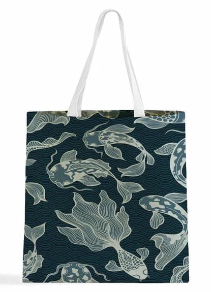 Fish print green canvas grocery shopping bag