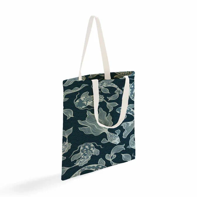 Fish print green canvas grocery shopping bag