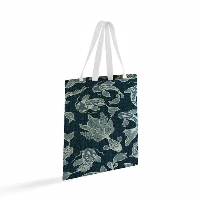 Fish print green canvas grocery shopping bag