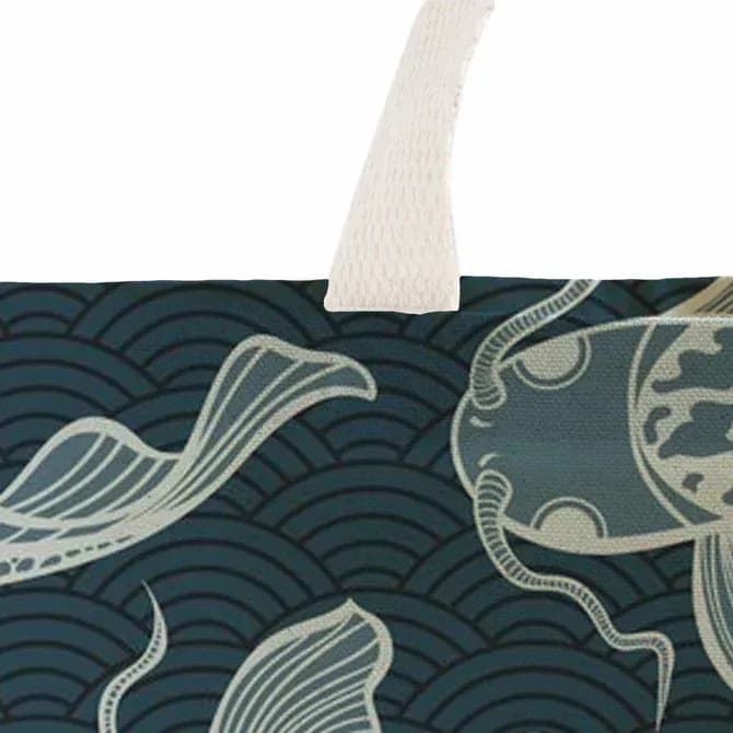 Fish print green canvas grocery shopping bag