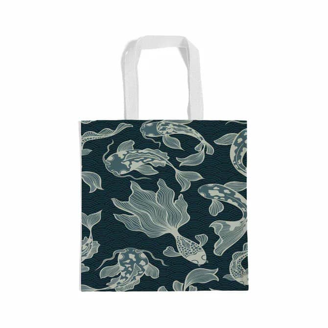 Fish print green canvas grocery shopping bag