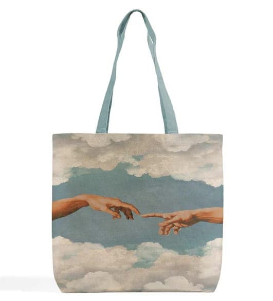 Hand sky print canvas grocery picnic shopping bag