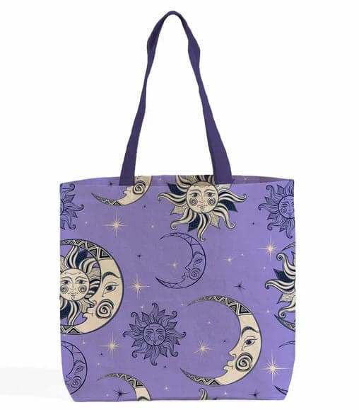 Moon face purple canvas shopping grocery bag