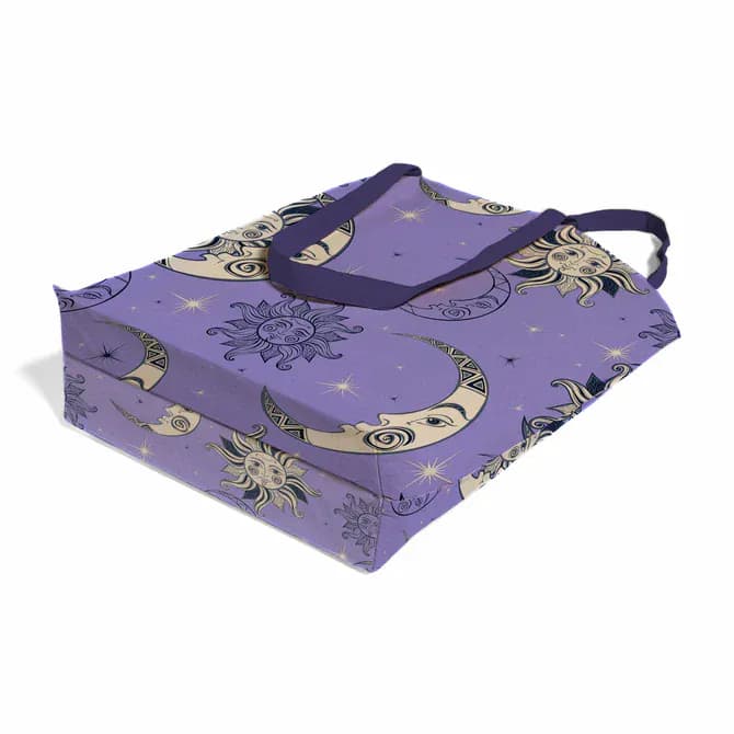 Moon face purple canvas shopping grocery bag