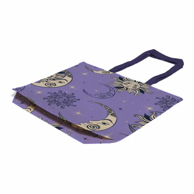 Moon face purple canvas shopping grocery bag