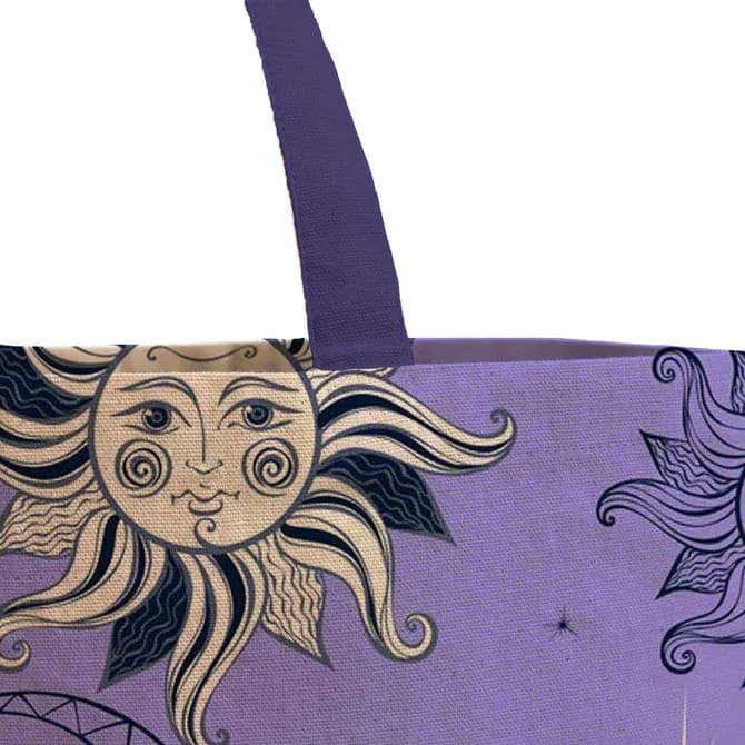 Moon face purple canvas shopping grocery bag