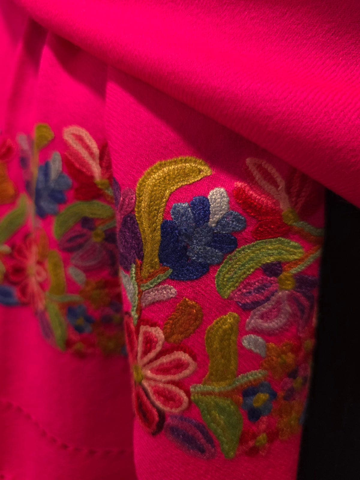 Hand embroidered bright pink shawl