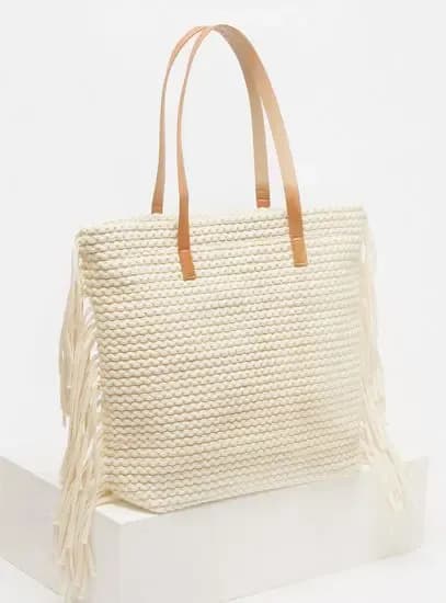 Textured Tote Bag with Double Handle