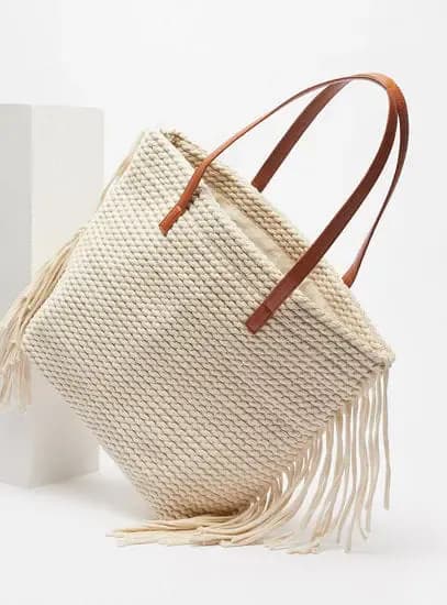 Textured Tote Bag with Double Handle