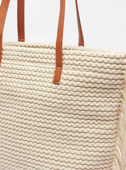 Textured Tote Bag with Double Handle
