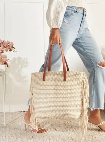 Textured Tote Bag with Double Handle