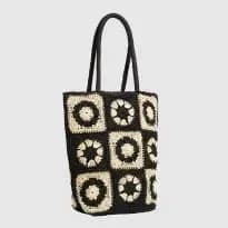 Black & Natural Crochet Tote