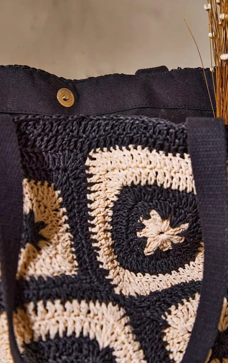Black & Natural Crochet Tote
