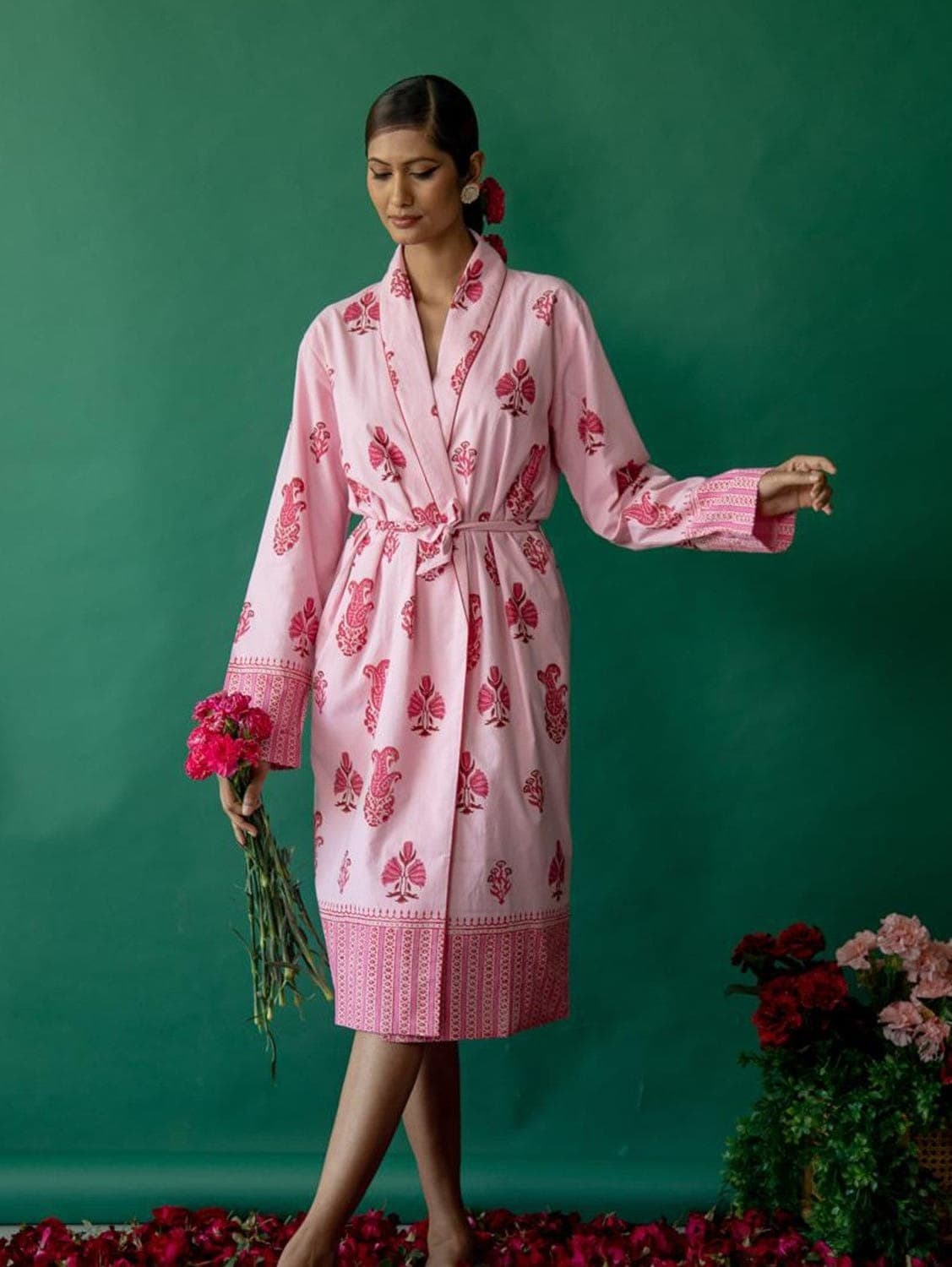 Botanical Shawl Robe Cotton Cambric Mid 