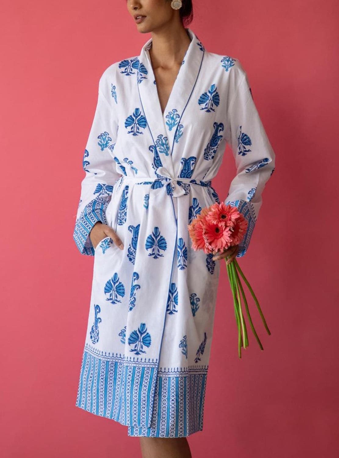 Botanical Shawl Robe Cotton Cambric Mid 