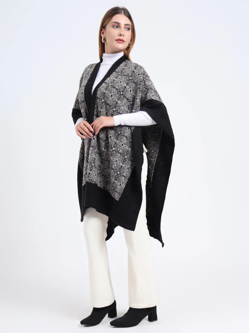  Onyx Mist Lattice Patterned Weave Cape