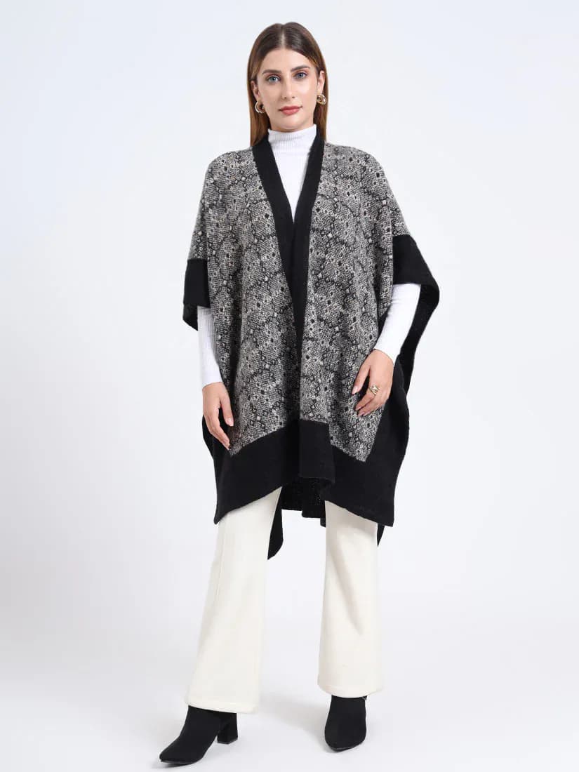  Onyx Mist Lattice Patterned Weave Cape