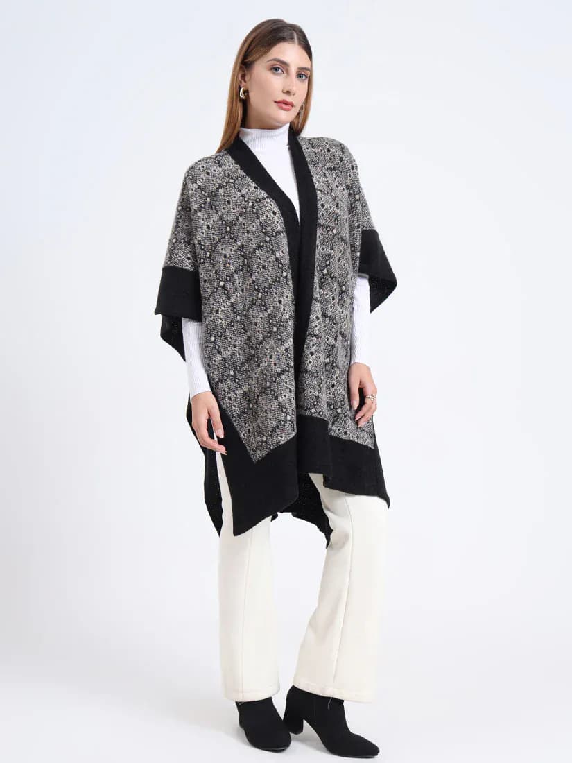  Onyx Mist Lattice Patterned Weave Cape