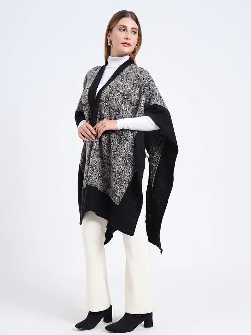  Onyx Mist Lattice Patterned Weave Cape