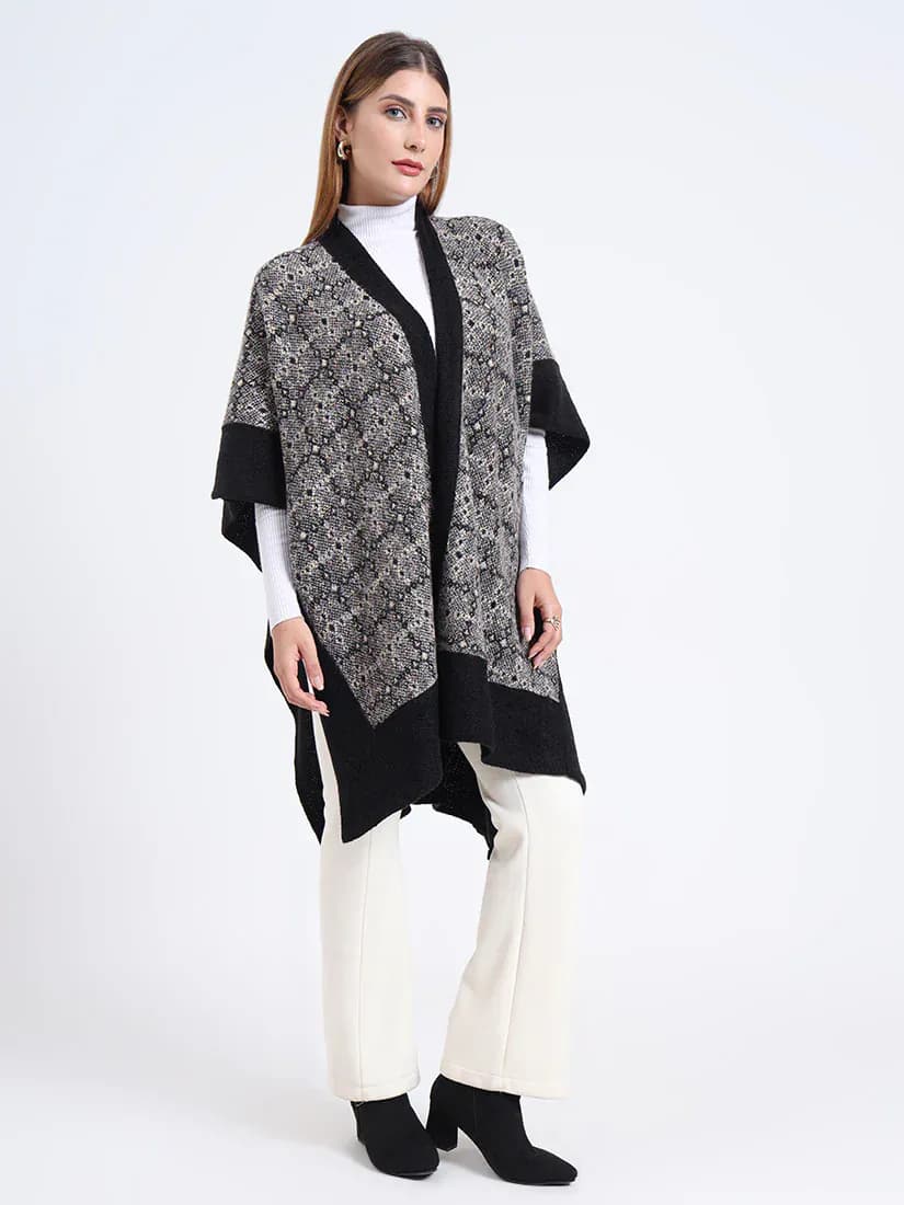  Onyx Mist Lattice Patterned Weave Cape