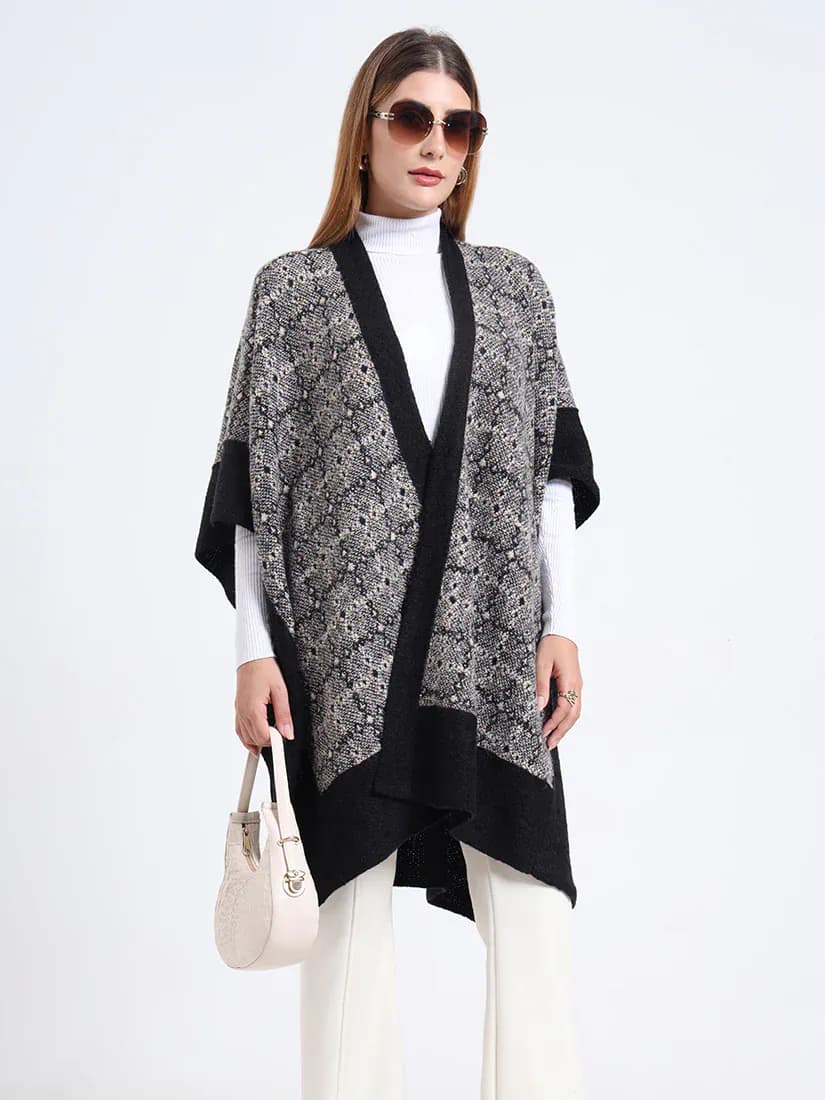  Onyx Mist Lattice Patterned Weave Cape