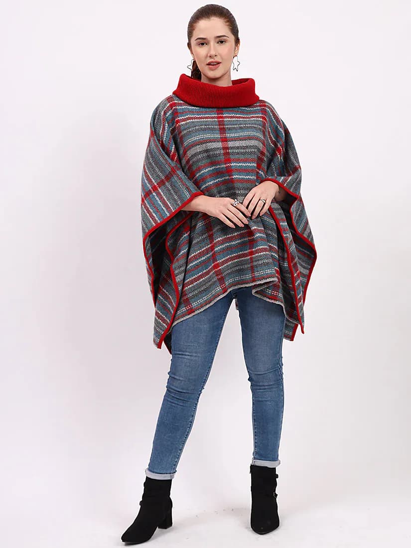  Heathermoor Crimson Stripe Poncho