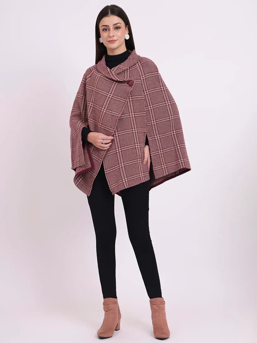 Wine Tartan Poncho