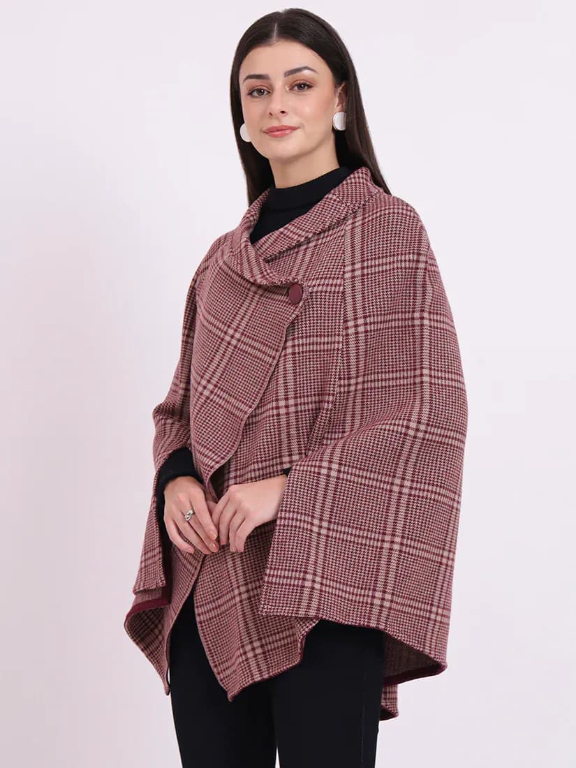 Wine Tartan Poncho