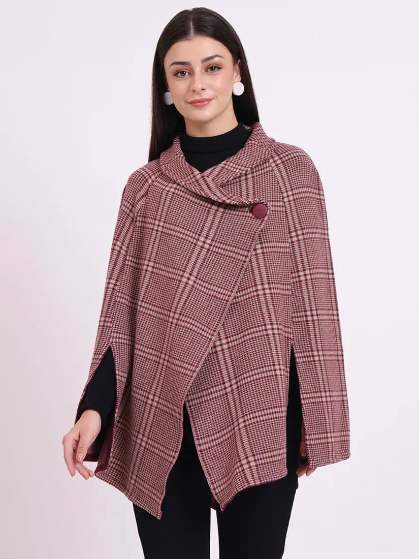 Wine Tartan Poncho