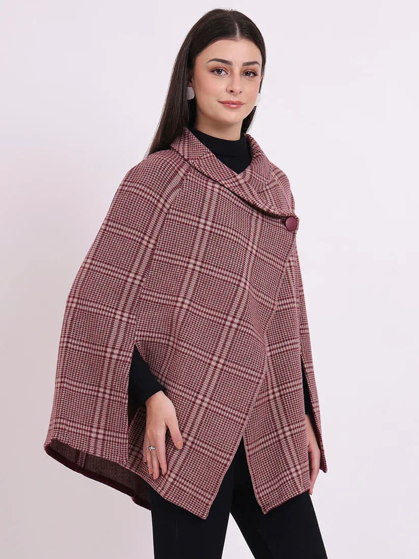 Wine Tartan Poncho