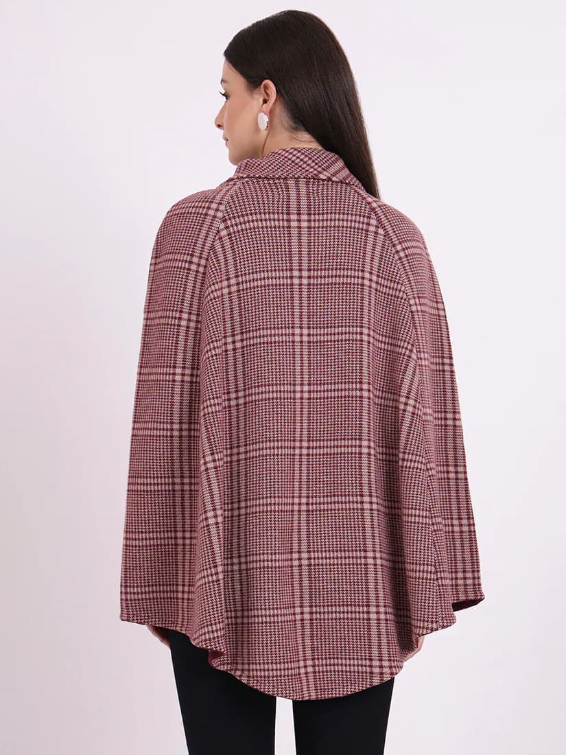 Wine Tartan Poncho