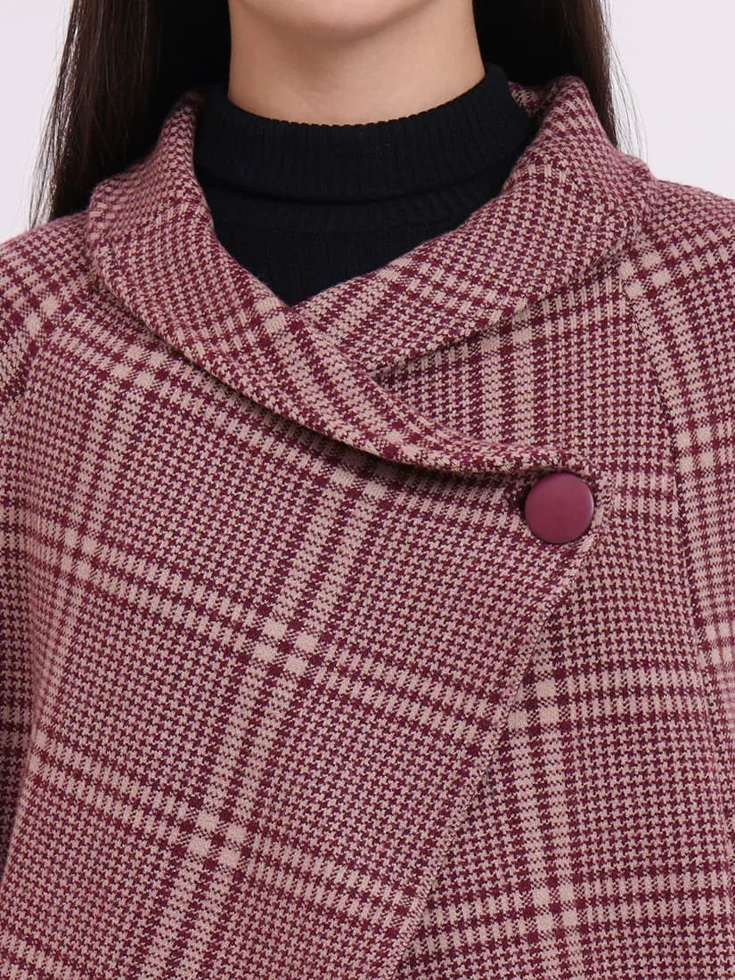 Wine Tartan Poncho