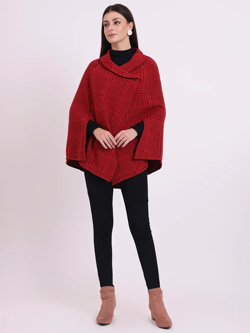  Crimson Plaid Poncho