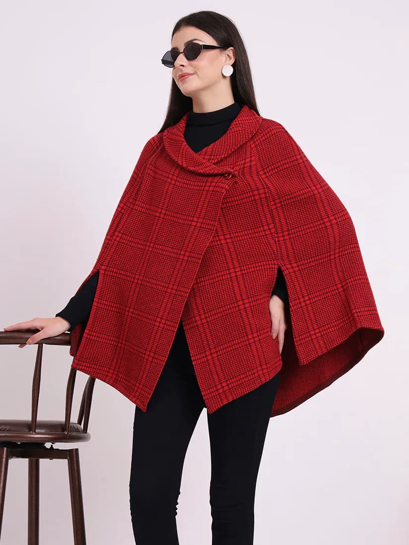  Crimson Plaid Poncho