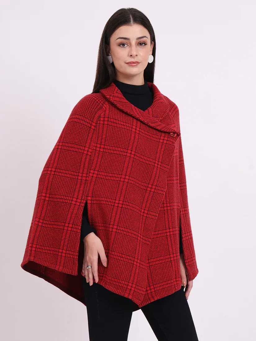  Crimson Plaid Poncho