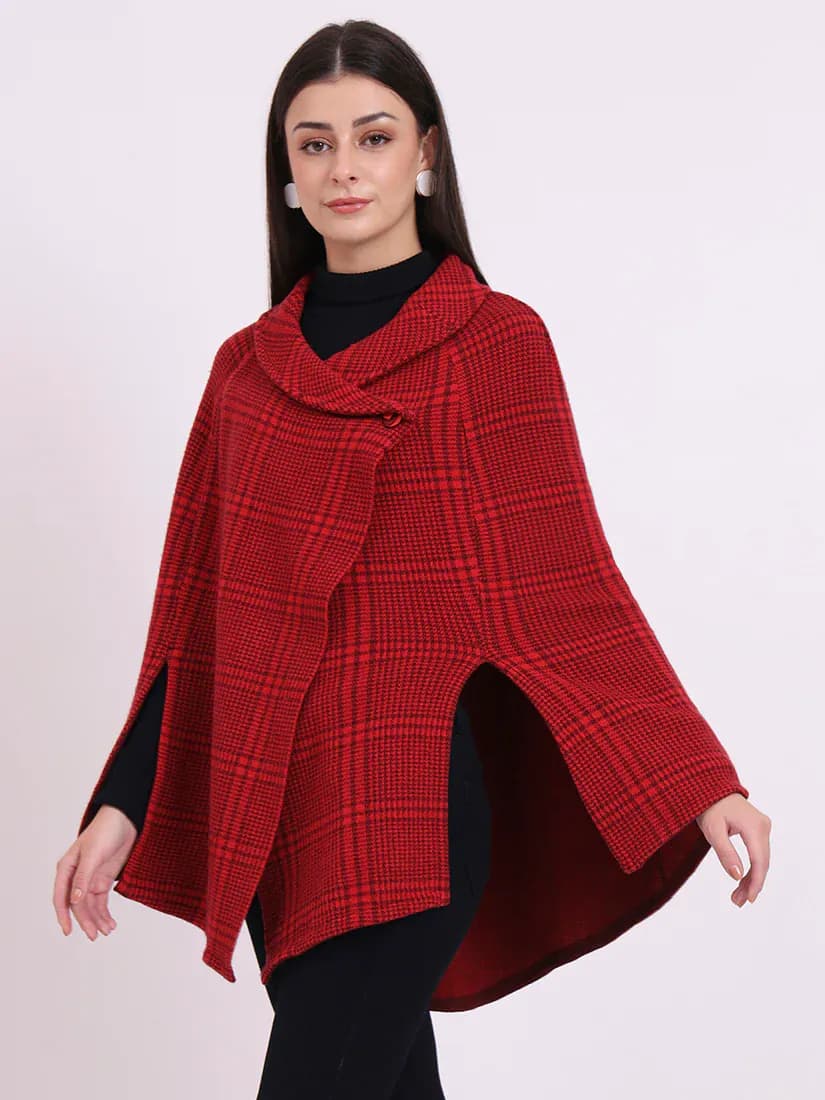  Crimson Plaid Poncho