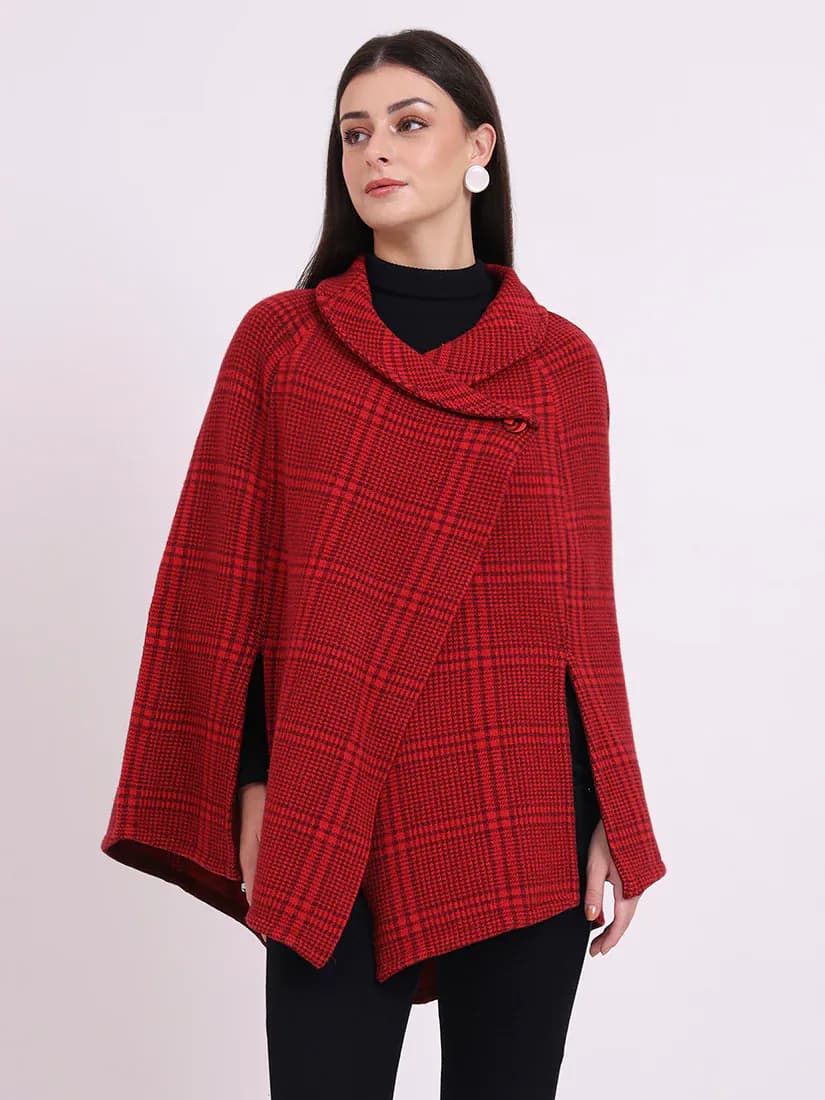  Crimson Plaid Poncho