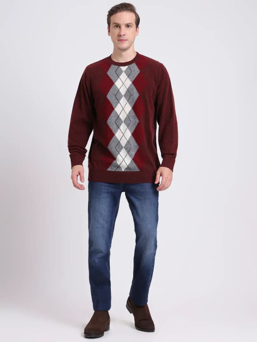  Rust Garnet Argyle Pullover