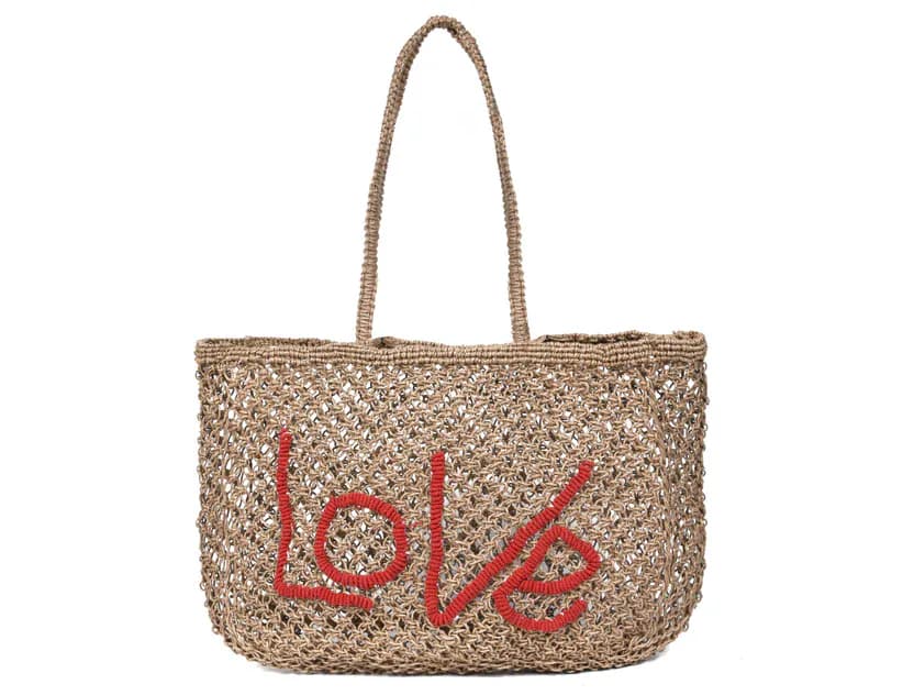 Woven Jute Tote Bag - Love