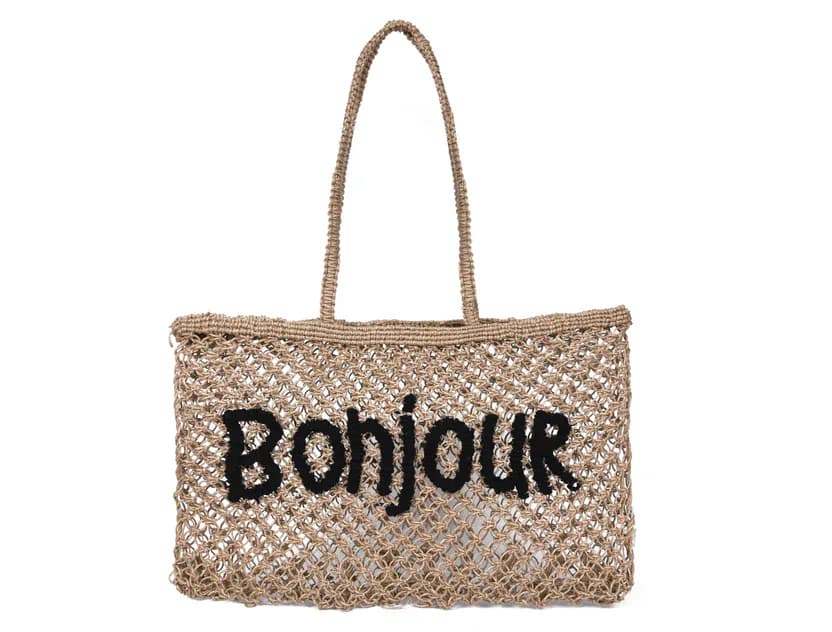 Woven Jute Tote Bag - Bonjour