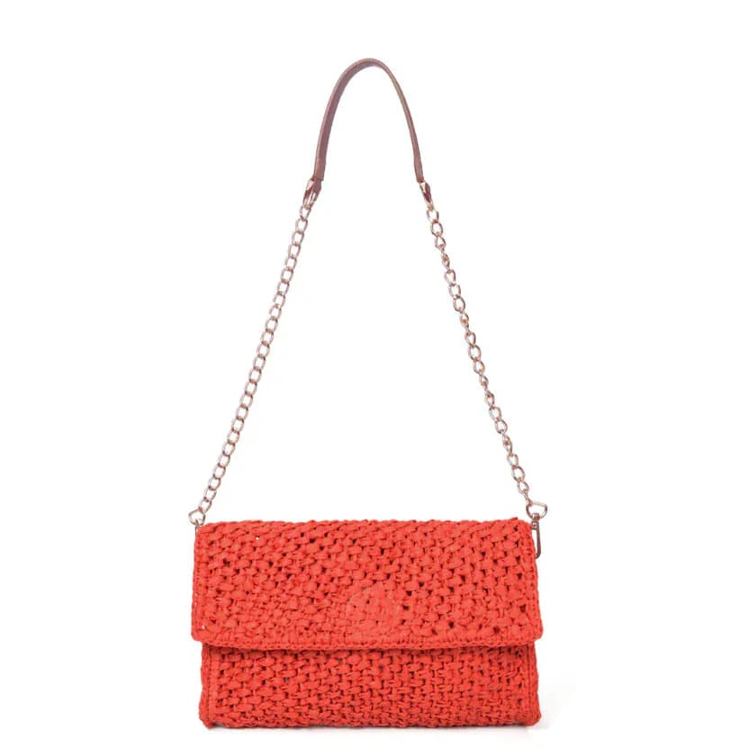 Persimmon Orange Scarlet Raffia Carry: The Ultimate 2-in-1 Wallet and Clutch Solid