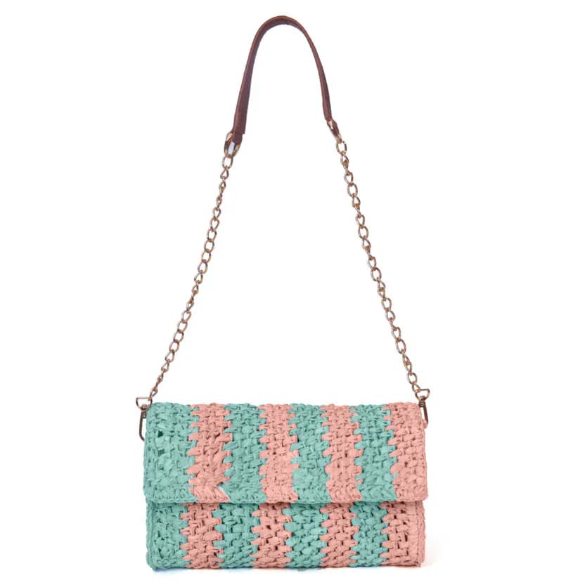Flashy Sunset Ash Raffia Carry Clutch