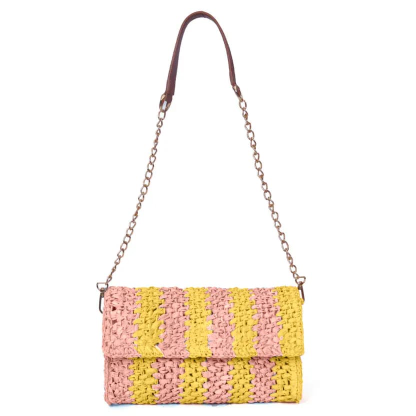 Flashy Sunset Ash Raffia Carry Clutch