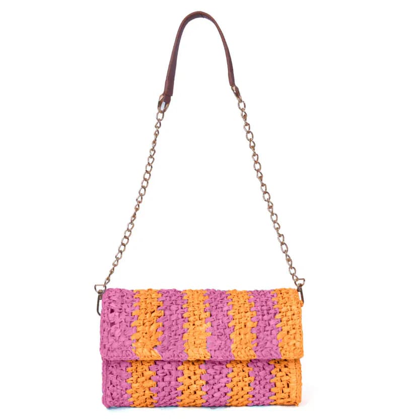 Flashy Sunset Ash Raffia Carry Clutch